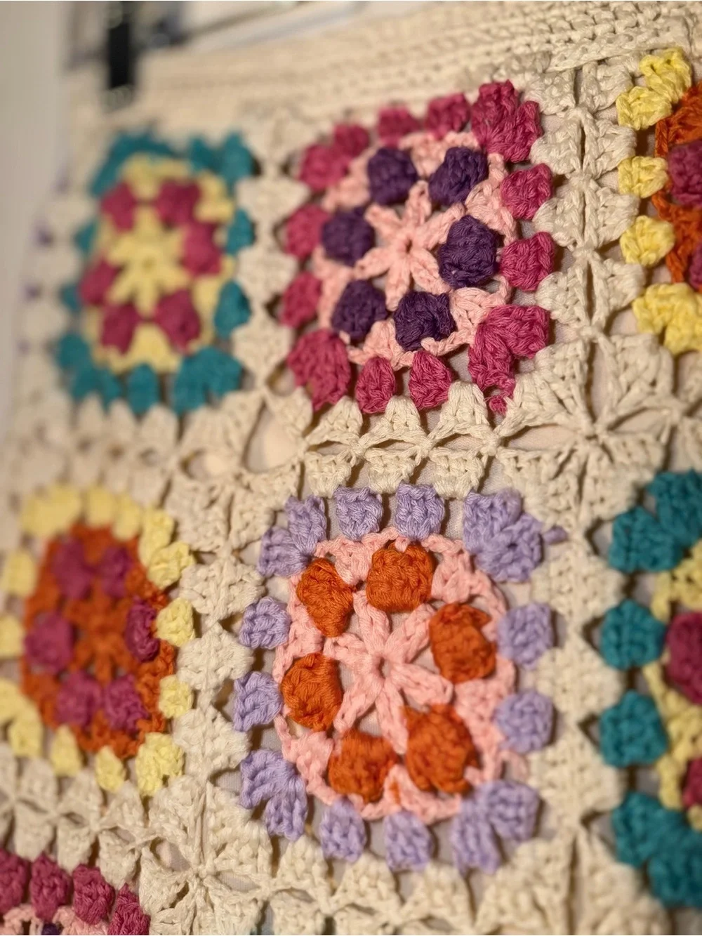 Misskoo Paris Crochet Granny Square Mini Skirt in Cream & Multicolor S/M